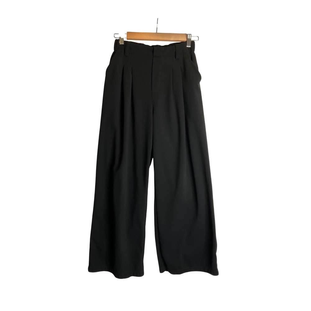 Halara High Wasited Pocket Wide Leg Casual Linen-Feel Pants Black XS Stretch